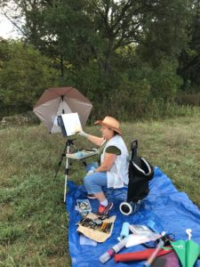 Outdoor painter at Heart O' the Hills, making art from scratch