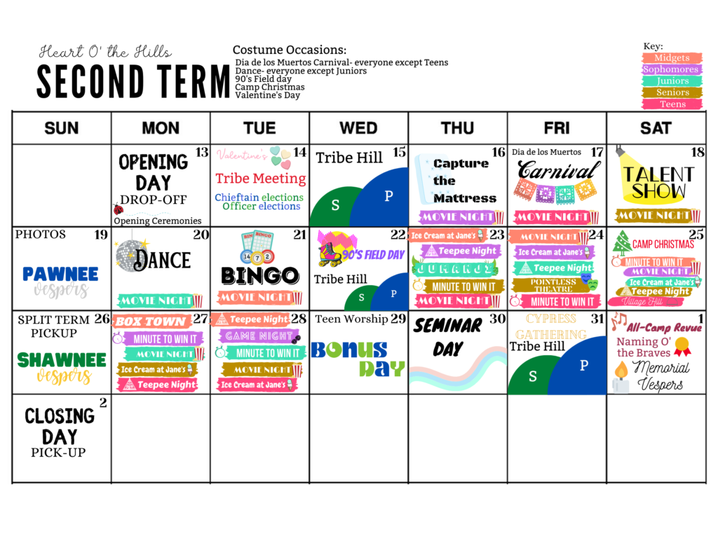 second term program calendars
